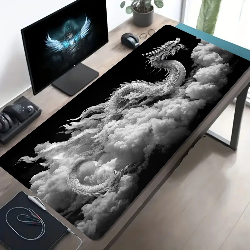 Desk Setup Laptop And Pc - Черно-белый игровой коврик для мыши Dragon,