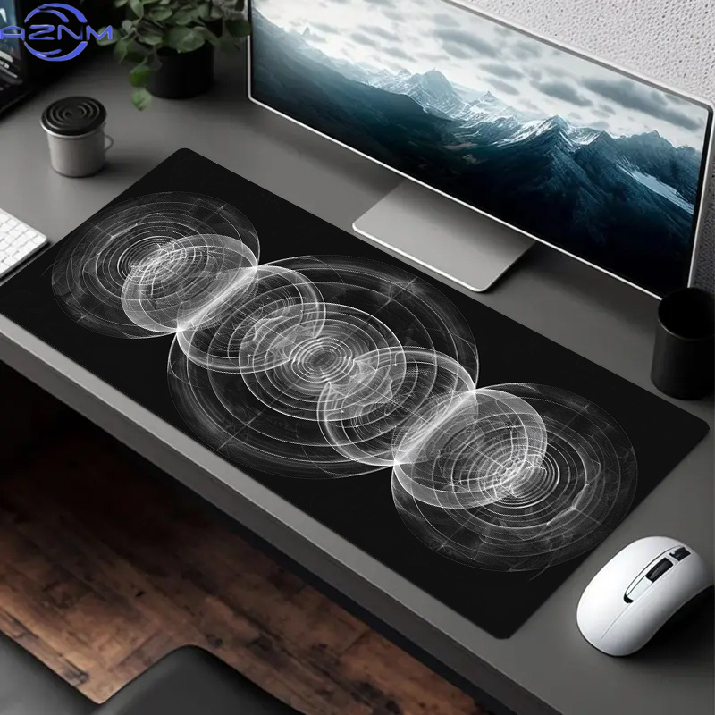 Desk Setup Or Set Up - Большой черно-белый коврик для мыши со
