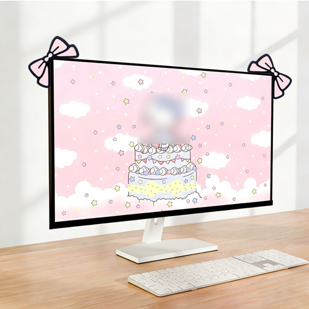 Desk Setup Laptop And Monitor - Милый розовый бант-украшение для монитора, кавайный