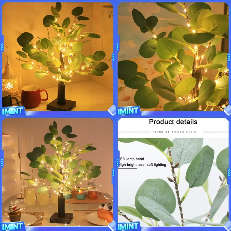 Led Desk Light Usb - Светодиодная настольная лампа-дерево с искусственным эвкалиптом,