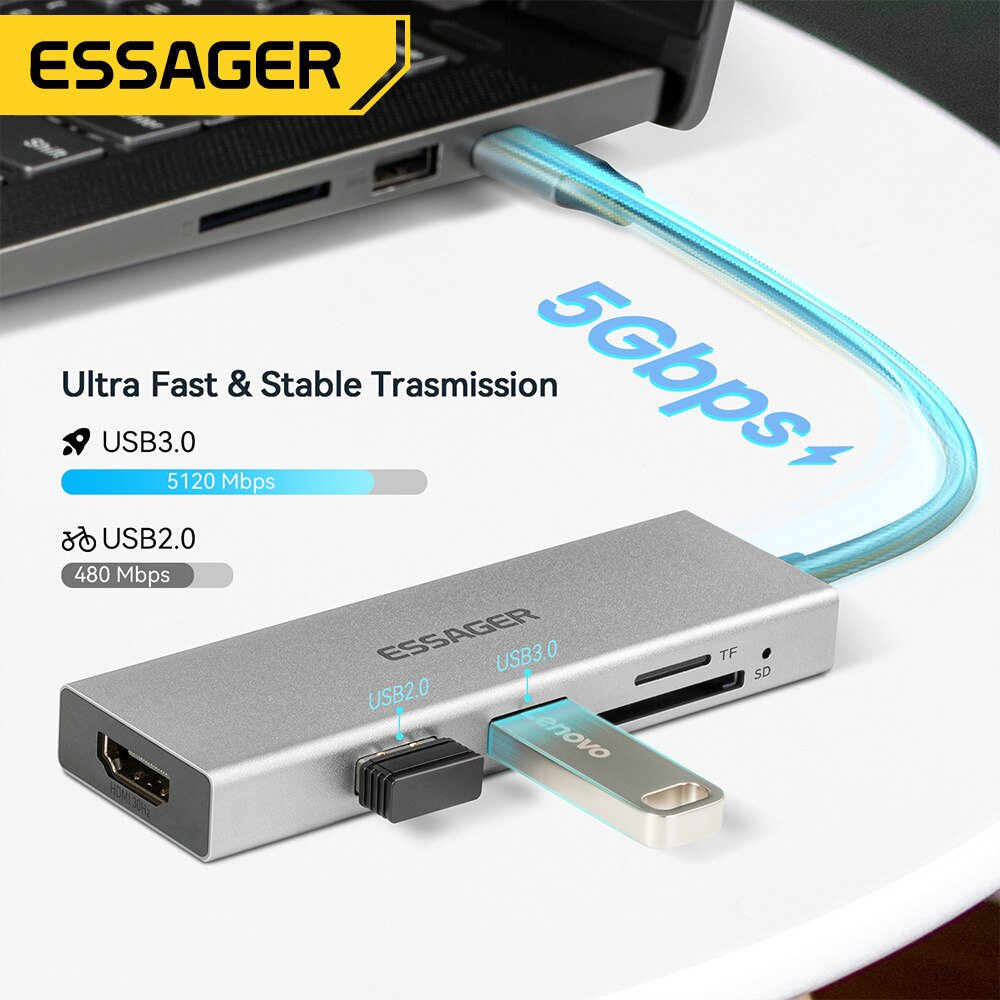 Essager 5 в 1 USB C концентрат – обзор и цена Desk Setup Usb Hub